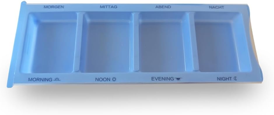 Medikamentendispenser XL 4 Fächer – Tablettenbox Tagesdosierer mit Blindenschrift (10 Stück, Blau / Weiß) – Bild 4
