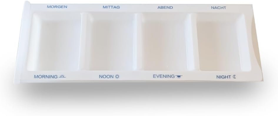 Medikamentendispenser XL 4 Fächer – Tablettenbox Tagesdosierer mit Blindenschrift (10 Stück, Blau / Weiß) – Bild 6