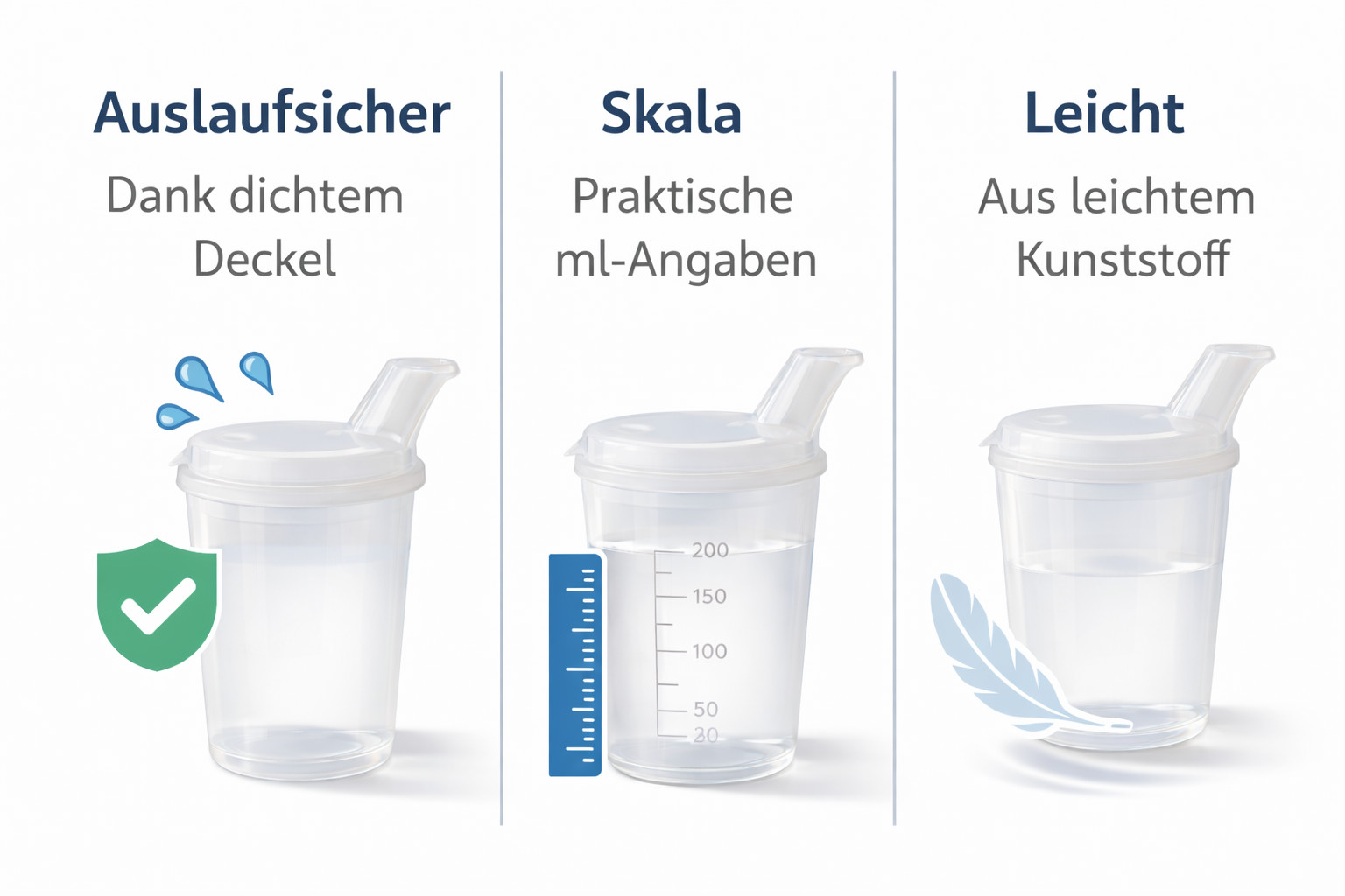 Schnabelbecher 250 ml – 3er Set mit Deckel, transparent – Bild 5
